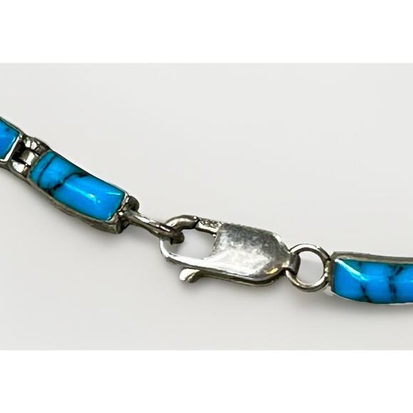 VTG Taxco Sterling Silver 950 Turquoise Inlay Hinged Panel Collar Necklace 22.7g - Picture 9 of 16